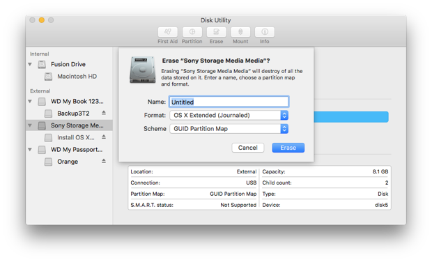 Erasing an 8GB Sony USB thumb drive